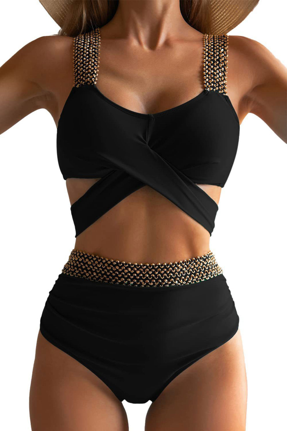 Split swimsuit cross-border women's swimsuit high waist cross strap multi-color bikini