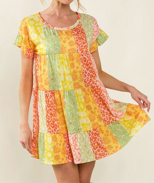 Women's BiBi Leopard Short Sleeve Tiered Dress