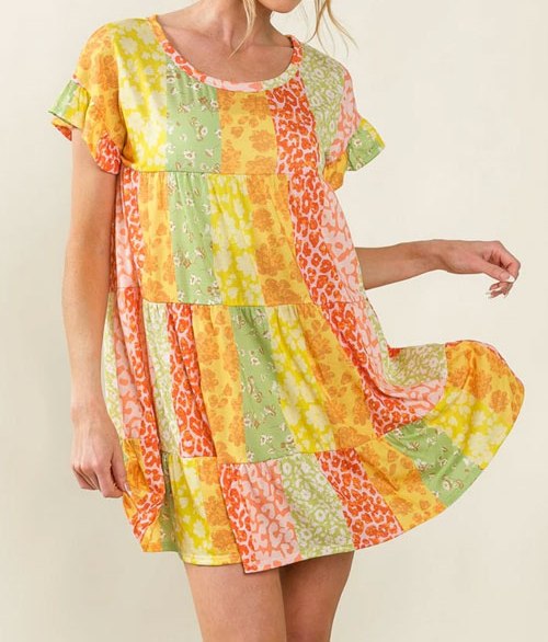 Women's BiBi Leopard Short Sleeve Tiered Dress
