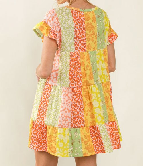 Women's BiBi Leopard Short Sleeve Tiered Dress