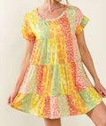 Women's BiBi Leopard Short Sleeve Tiered Dress