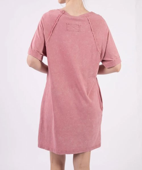 Women's VERY J Washed Round Neck Mini Tee Dress