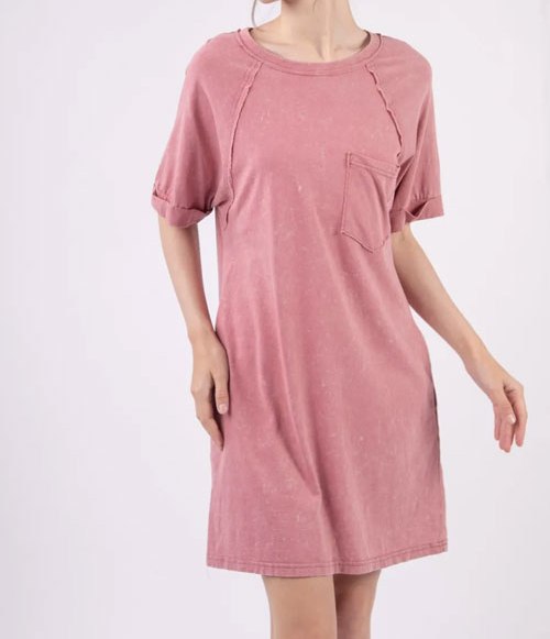 Women's VERY J Washed Round Neck Mini Tee Dress