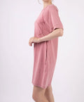 Women's VERY J Washed Round Neck Mini Tee Dress