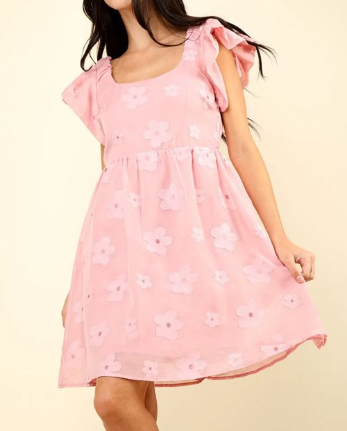 Women's VERY J Flower Embroidered Organza Mini Dress