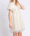 Women's GeeGee Pearl Mesh Puff Sleeve Babydoll Dress