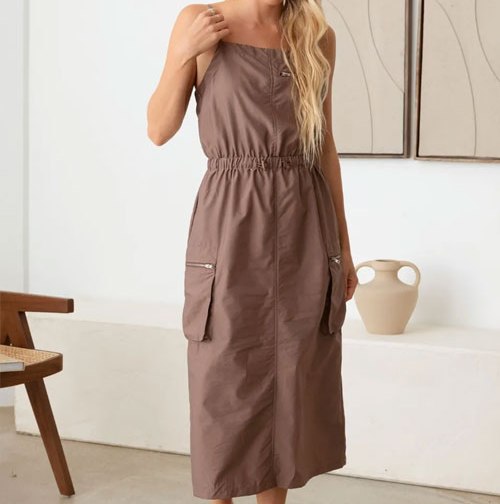 Women's Le Lis Adjustable Strap Waist Drawstring Cargo Midi Dress
