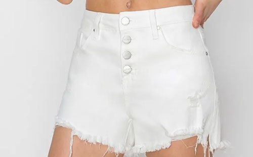 Women's RISEN Button Fly Frayed Hem Denim Shorts
