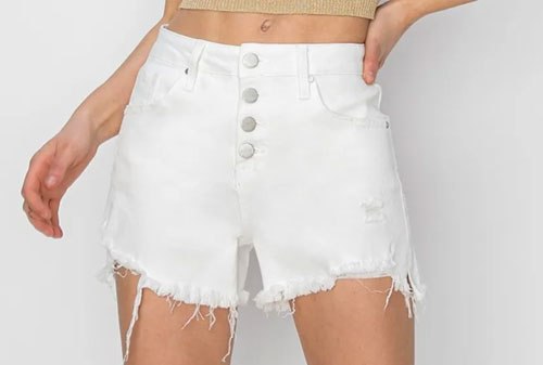 Women's RISEN Button Fly Frayed Hem Denim Shorts