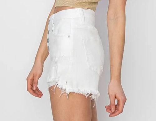 Women's RISEN Button Fly Frayed Hem Denim Shorts
