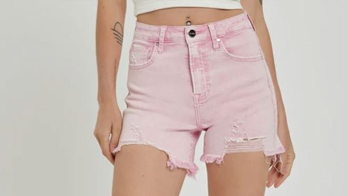 Women's RISEN High Rise Distressed Denim Shorts
