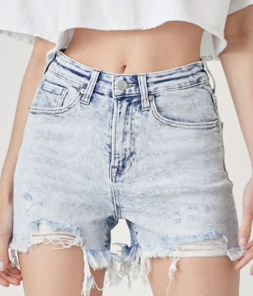 Women's RISEN Raw Hem Distressed High Rise Denim Shorts