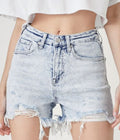 Women's RISEN Raw Hem Distressed High Rise Denim Shorts