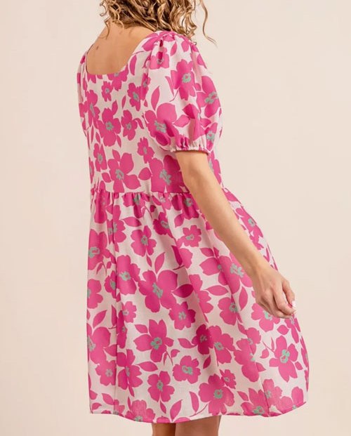 Women's BiBi Printed Square Neck Puff Sleeve Mini Dress