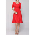 Women V Neck Swing Pencil Skirt Style Dress Red