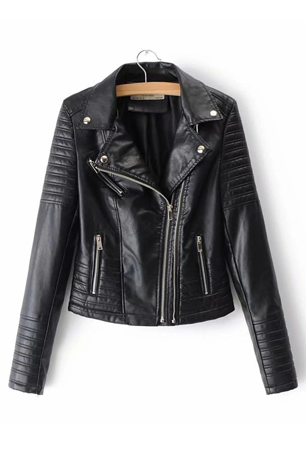Women Comfortable Long Sleeve Collar Neck Elegent Solid Colored Thick Winter PU Leather Jacket WJC23136