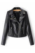 Women Comfortable Long Sleeve Collar Neck Elegent Solid Colored Thick Winter PU Leather Jacket WJC23136