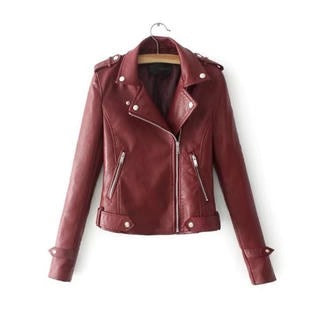 Women Dazzling Long sleeves Pleate Hem Leather Jacket WJC23241