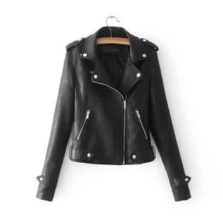 Women Dazzling Long sleeves Pleate Hem Leather Jacket WJC23241
