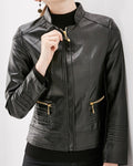 Women Long Sleeve Collar Neck Comfortable Stylish Zipper Closure Leather Jacket  WJK89118
