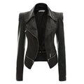 Women Elegant Solid Pattern Comfortable Long Sleeve Leather Jacket
