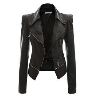 Women Elegant Solid Pattern Comfortable Long Sleeve Leather Jacket