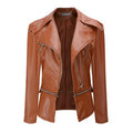 Women Elegant Solid Pattern Comfortable Long Sleeve Leather Jacket