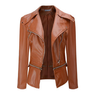 Women Elegant Solid Pattern Comfortable Long Sleeve Leather Jacket