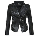 Women Warm Long Sleeve Stand Collar Neck Comfortable Leather Jacket