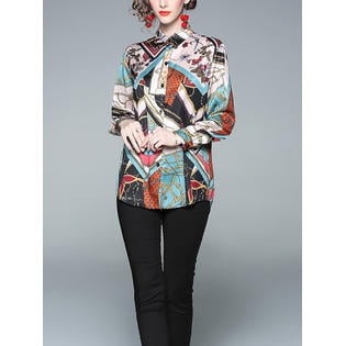 Chic Abstract Print Blouse for Women