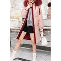 Women Chic Winter Outfit with Pink Coat and Burgundy Accents