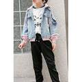 Kids Girls Contrast Hood Drawstring Denim Jacket - KGJC42058