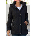 Black Quilted Hooded Jacket with Button and Zip