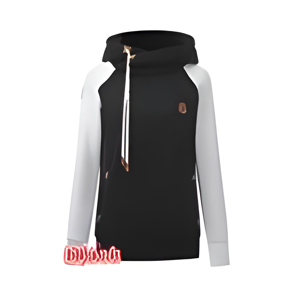 Women Contrast Color One Sleeve Drawstring Hoodie C1685JPH