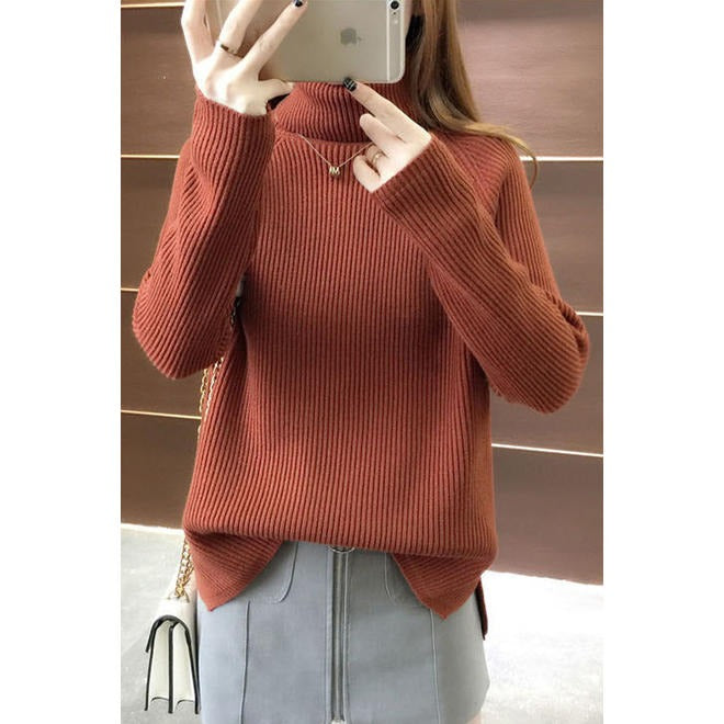 Women Elegant Solid Color High Neck Collar Sweater WSTC24326