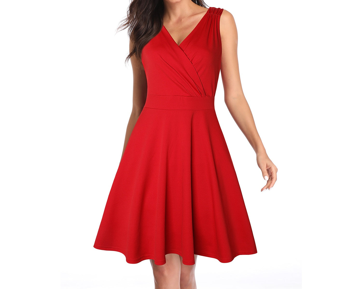 Women Graceful Solid Color Sleeveless Cocktail Evening Dress