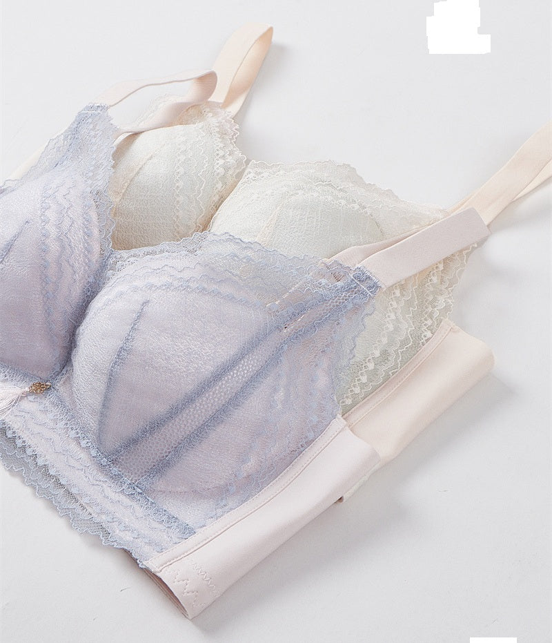 Women Lace Adjustable Bra with Upper Thin and Lower Thickness Push-up Non-Magnetic Bra for Small Breasts