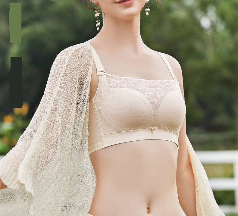 Summer anti-exposure no side bone tube top bra for women without wire ring adjustable small breast push-up lace bra