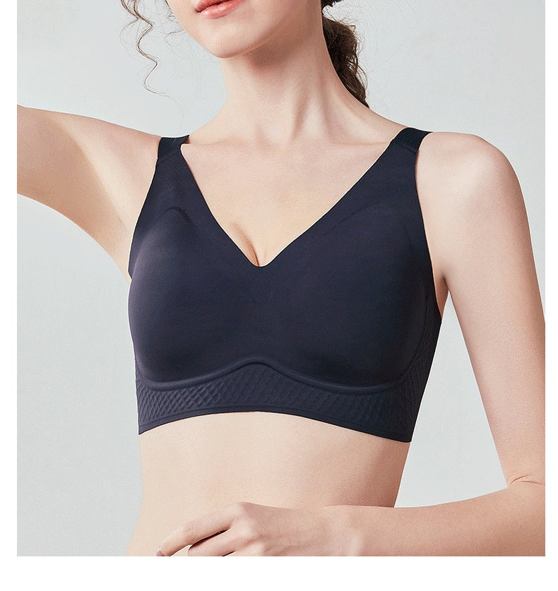 Seamless large size underwear for women, thin, large breasts, small, no wires, adjustable breast-retracting sports anti-sagging