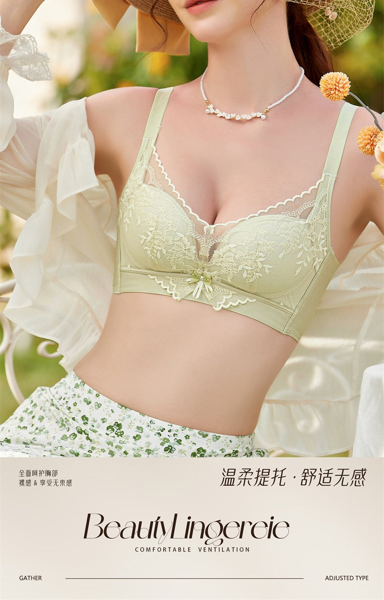 Underwear Women's Adjustable Bra Comfortable Wire-Free Small Breast Push Up Support Secondary Breast Lace Underwear