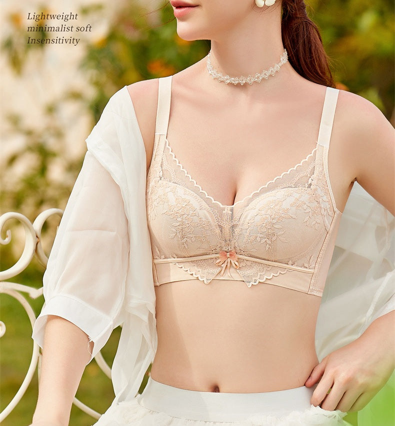 Underwear Women's Adjustable Bra Comfortable Wire-Free Small Breast Push Up Support Secondary Breast Lace Underwear