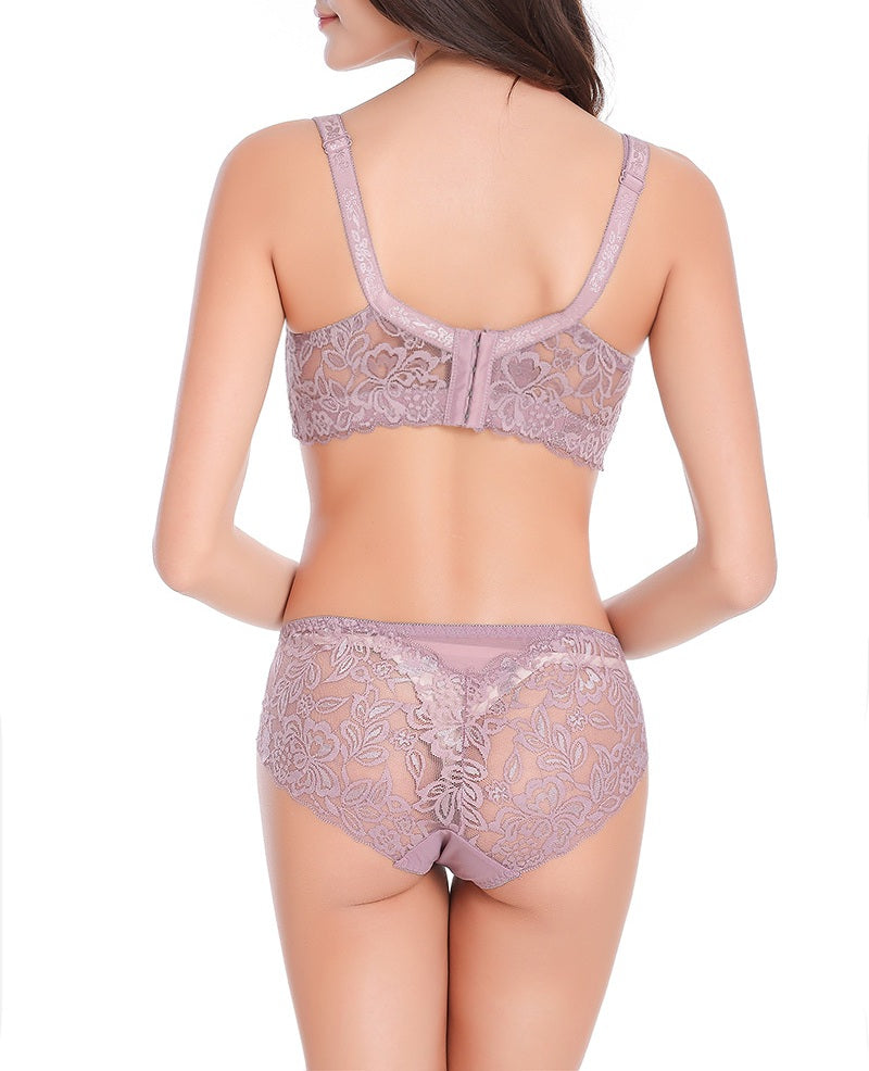 Ultra-thin full lace thin cotton cup set bra plump large cup BC underwear female