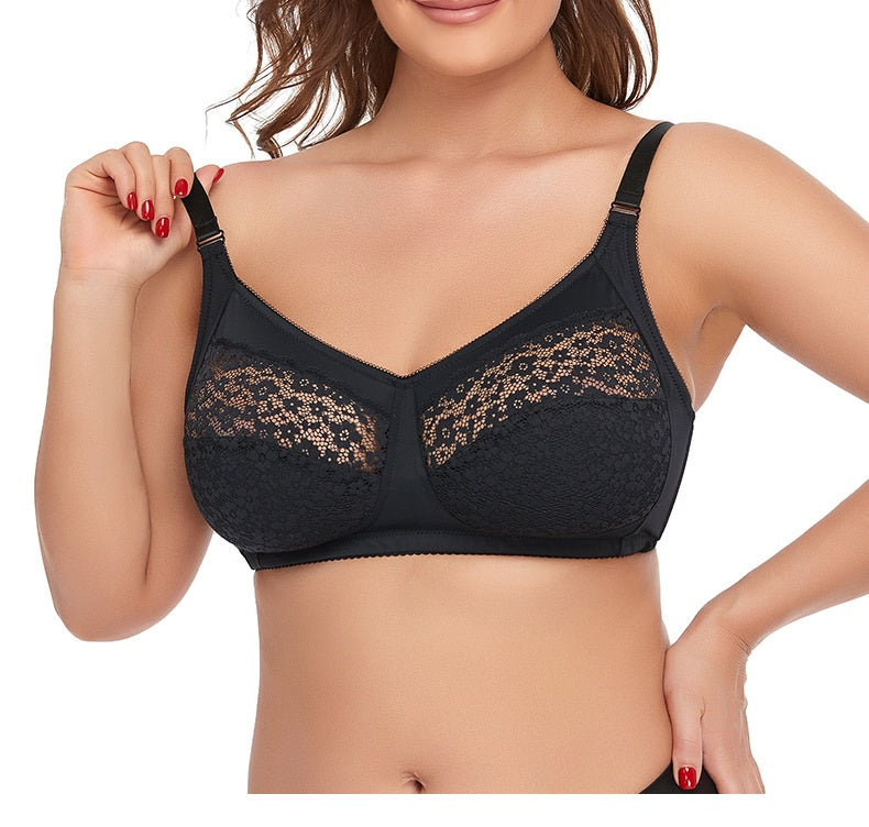 No-wire lace large cup thin plus size underwear European and American large size bra BCDEF cup