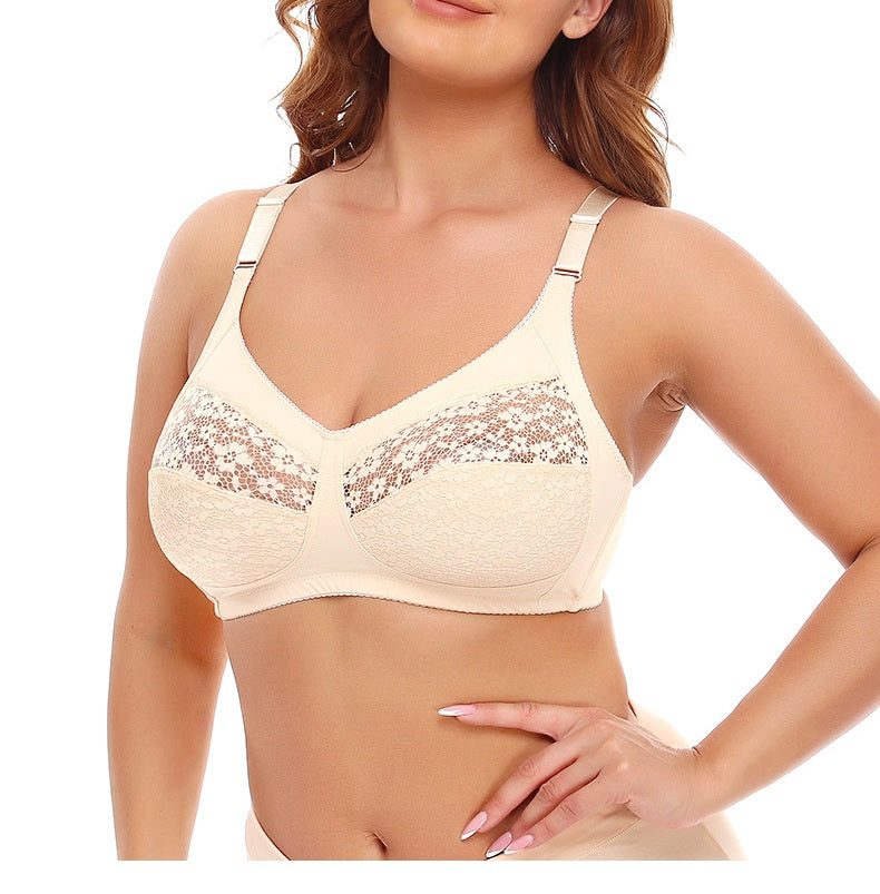 No-wire lace large cup thin plus size underwear European and American large size bra BCDEF cup