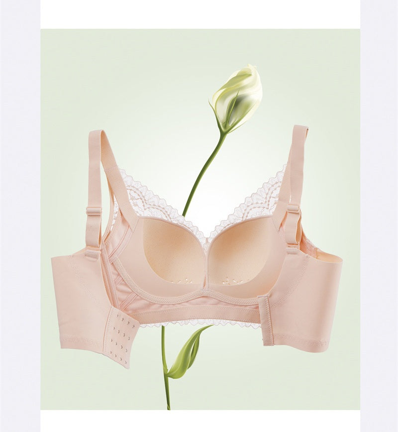 Two Thicknesses Non-Magnetic Non-Sponge Cup Lace Adjustable Bra Ultra-Thin Breathable and Comfortable Underwear Push-Up Bra