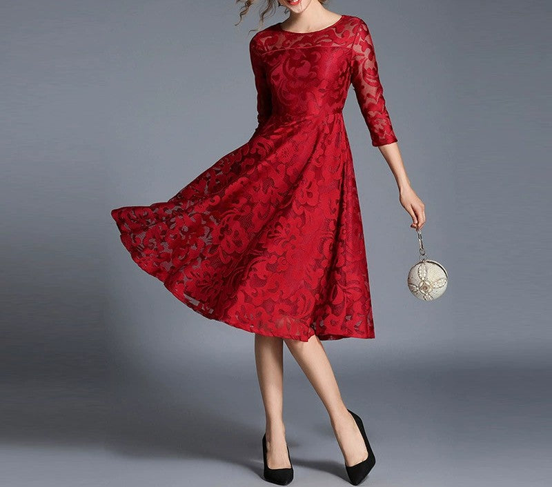 Women Lace Scoop Neck A-Line Fashion Dress