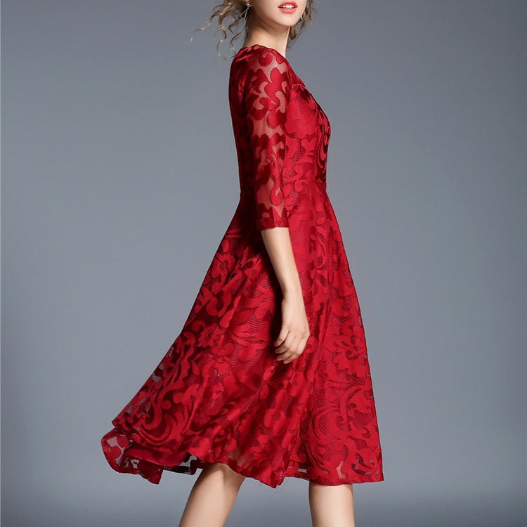 Women Lace Scoop Neck A-Line Fashion Dress