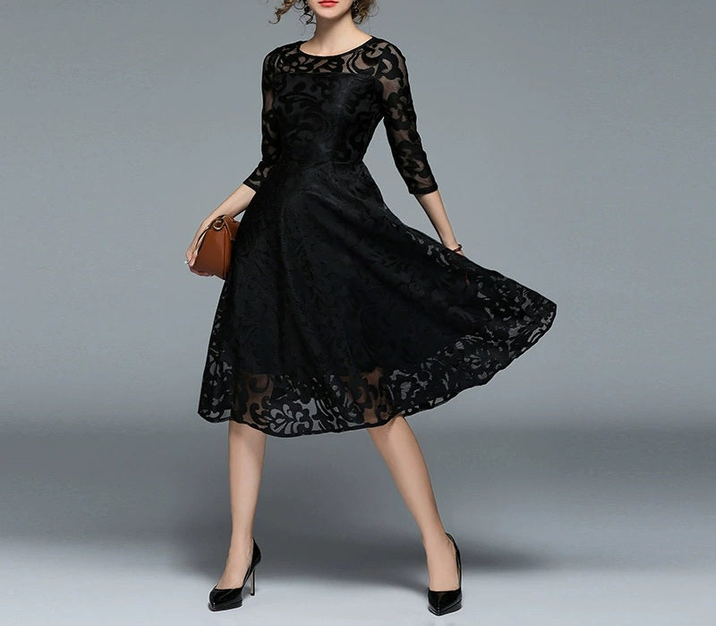 Women Lace Scoop Neck A-Line Fashion Dress