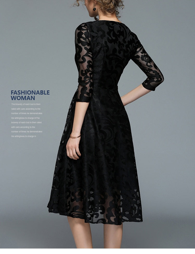 Women Lace Scoop Neck A-Line Fashion Dress