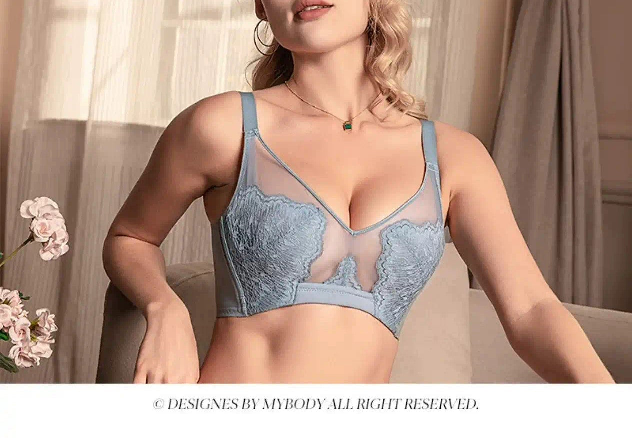 Silicone Jelly Core Crystal Cup Underwear Lace Ultra-Thin Big Breasts Showing Bunny Ears Bra Adjustable Bra
